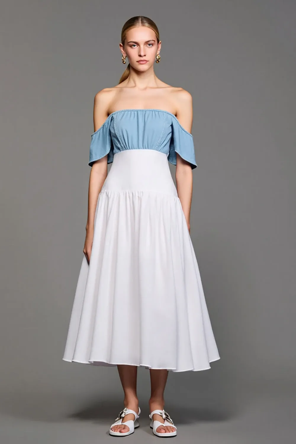 Off The Shoulder White A Line Wedding Guest Dress sold by Zapaka