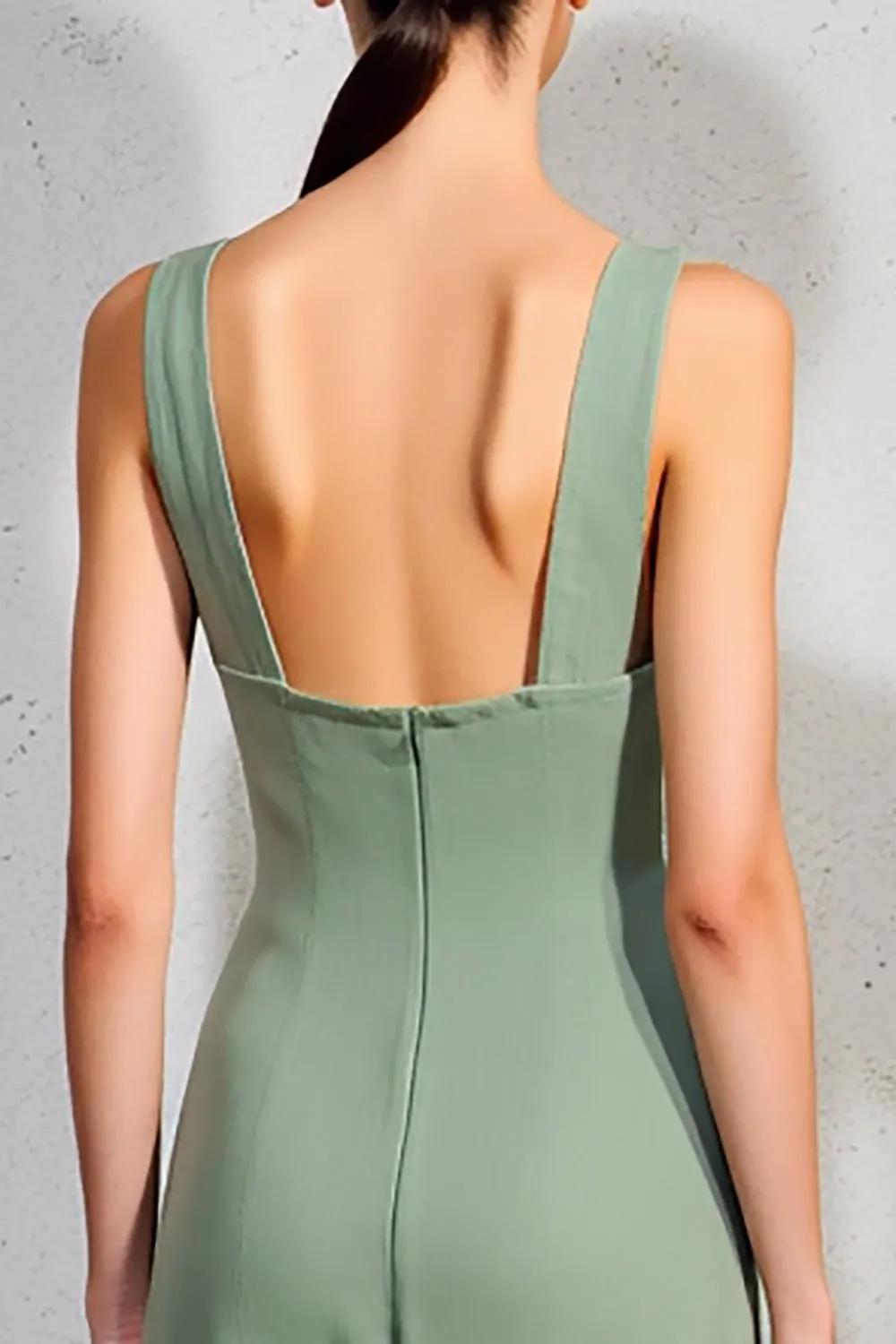 Green Square Neck A Line Wedding Guest Dress sold by Zapaka product image thumbnail 4
