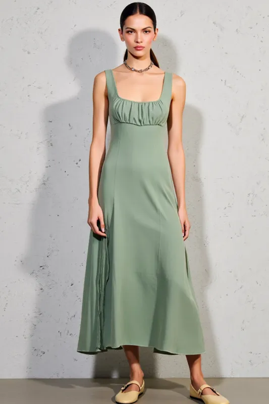 Green Square Neck A Line Wedding Guest Dress sold by Zapaka
