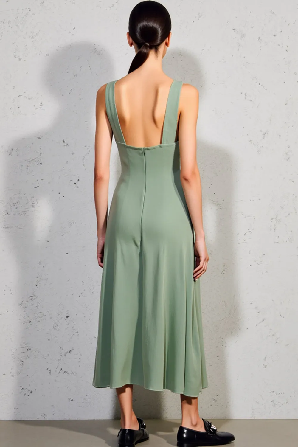 Green Square Neck A Line Wedding Guest Dress sold by Zapaka product image thumbnail 2