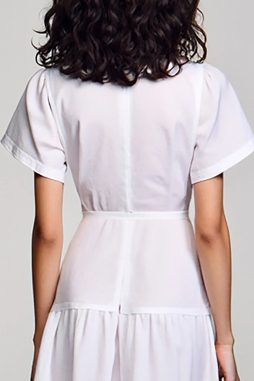 White V-Neck A Line Wedding Guest Dress sold by Zapaka product image thumbnail 4