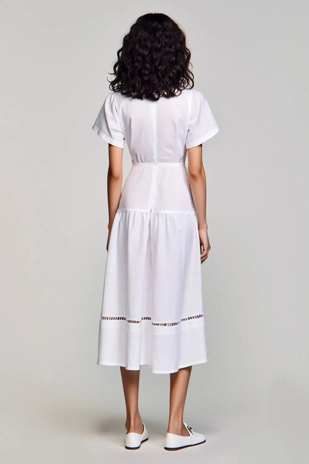 White V-Neck A Line Wedding Guest Dress sold by Zapaka product image thumbnail 2