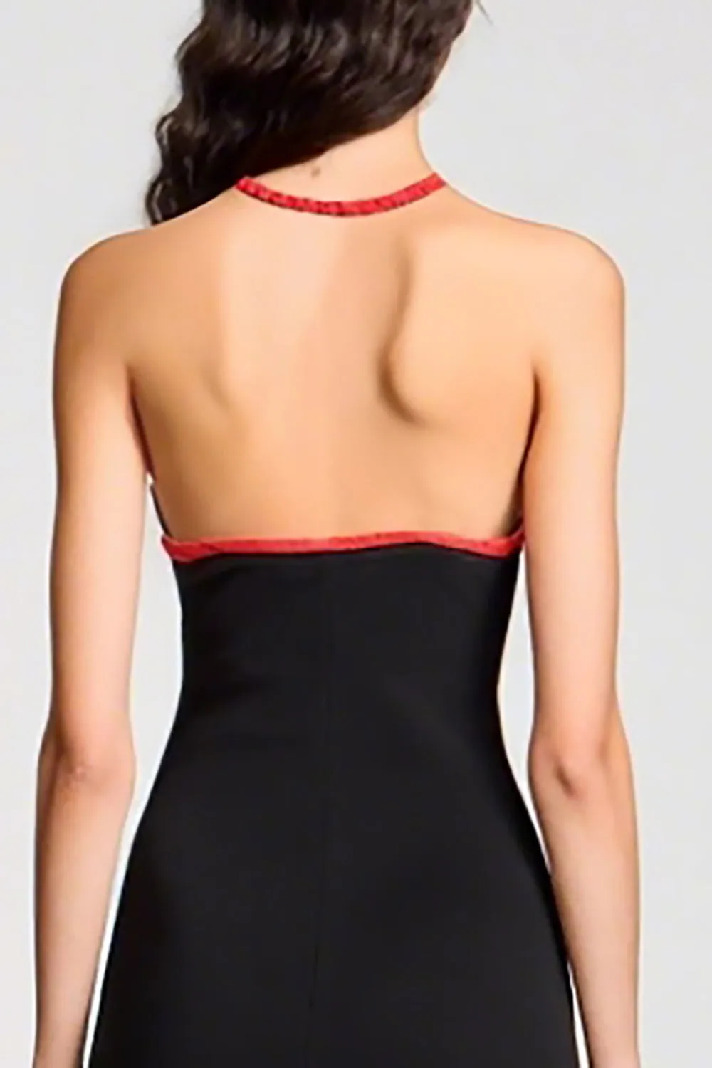 Halter Black Sheath Velvet Wedding Guest Dress sold by Zapaka product image thumbnail 4