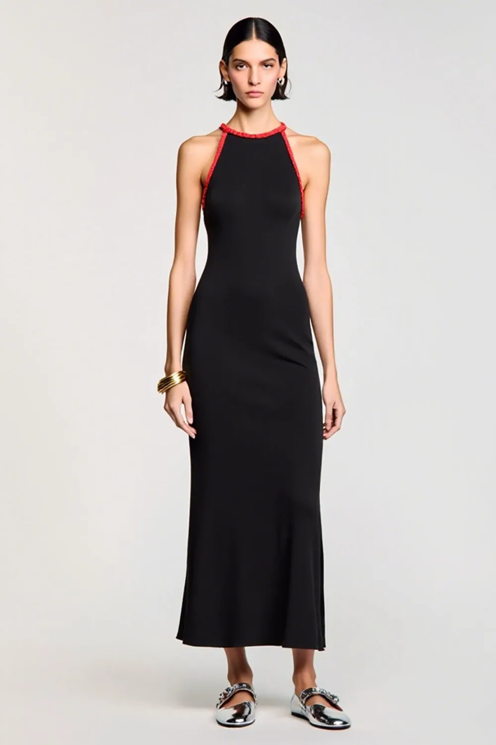 Halter Black Sheath Velvet Wedding Guest Dress sold by Zapaka