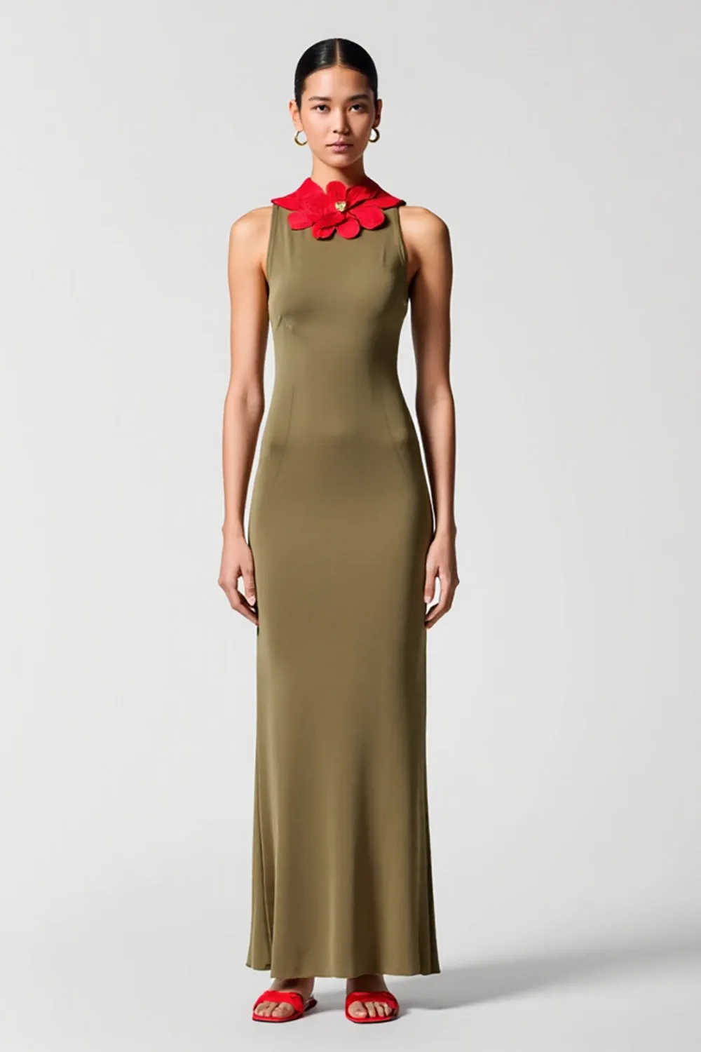 Olive Chiffon Sheath Wedding Guest Dress sold by Zapaka