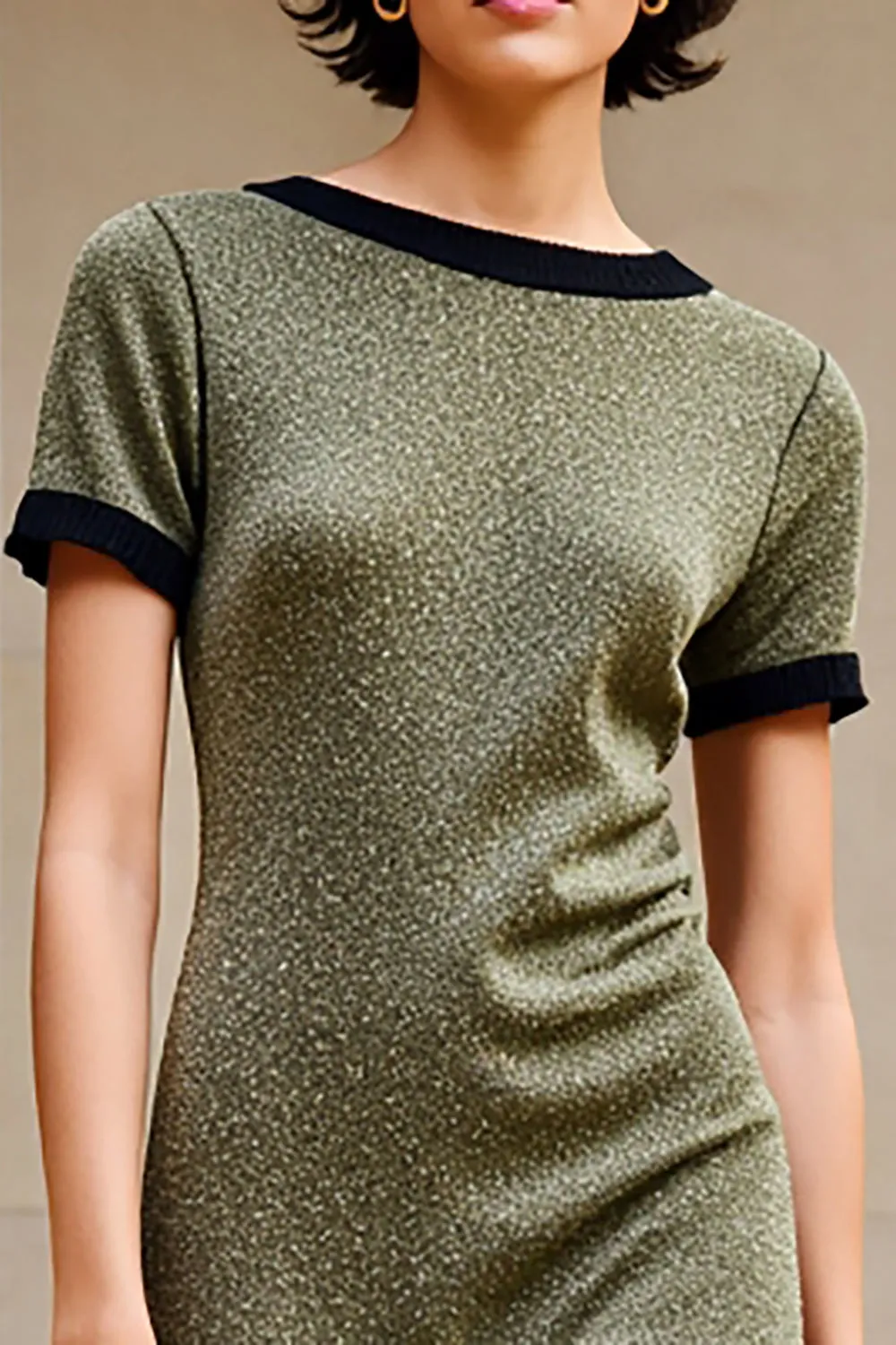 Olive Boat Neck Long Wedding Guest Dress with Short Sleeves sold by Zapaka product image thumbnail 3