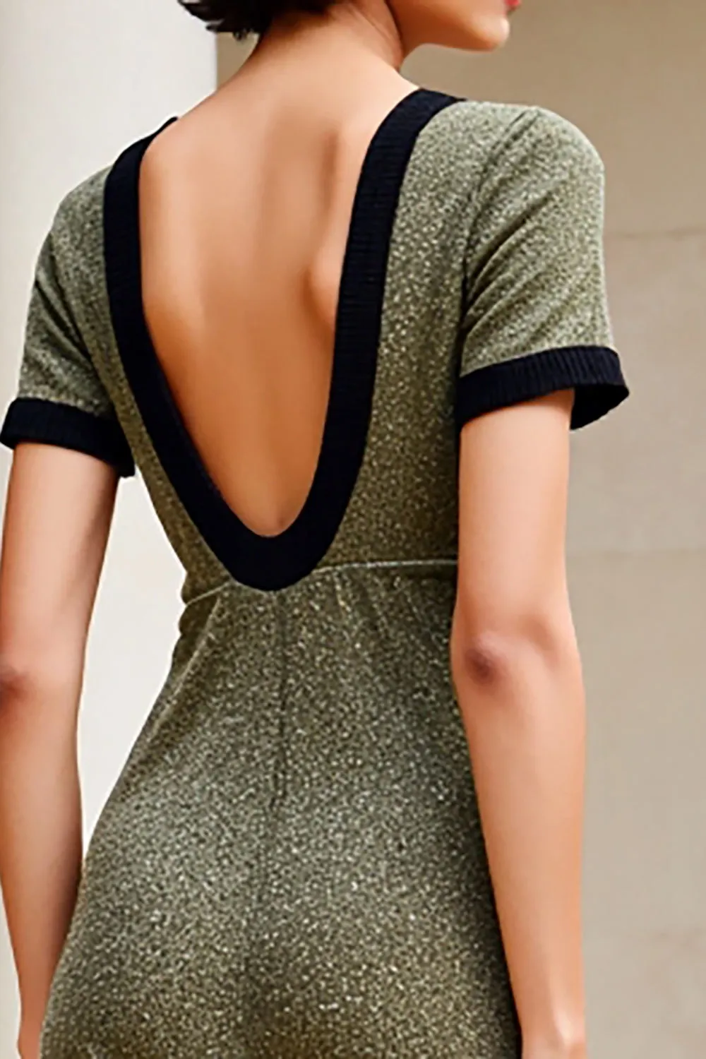 Olive Boat Neck Long Wedding Guest Dress with Short Sleeves sold by Zapaka product image thumbnail 4