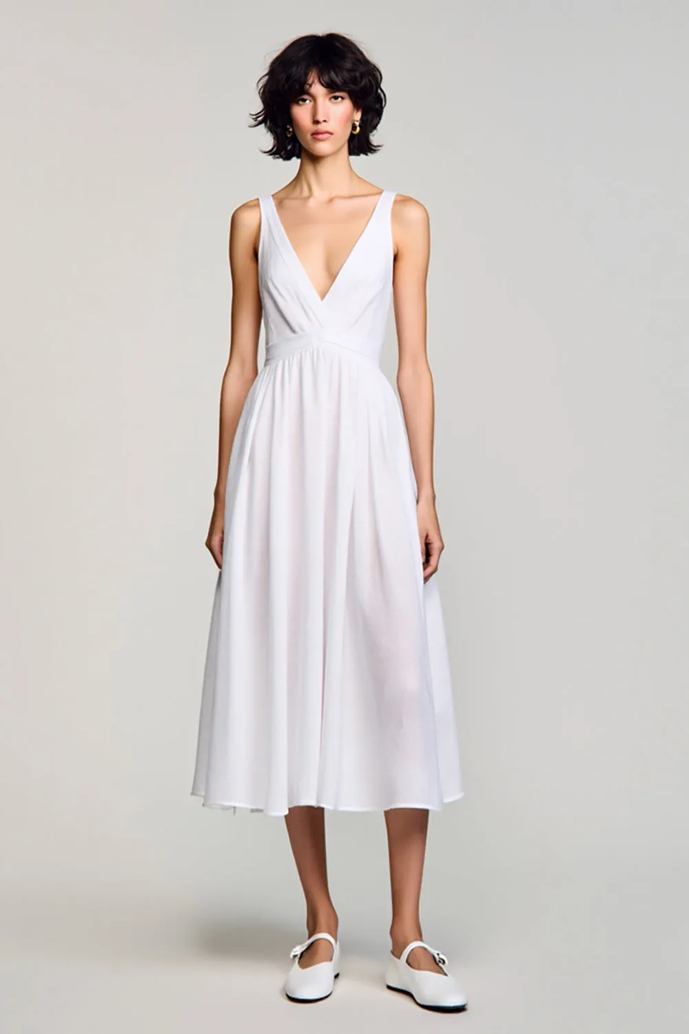 White V-Neck A Line Wedding Guest Dress sold by Zapaka