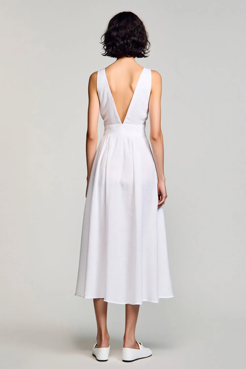 White V-Neck A Line Wedding Guest Dress sold by Zapaka product image thumbnail 2