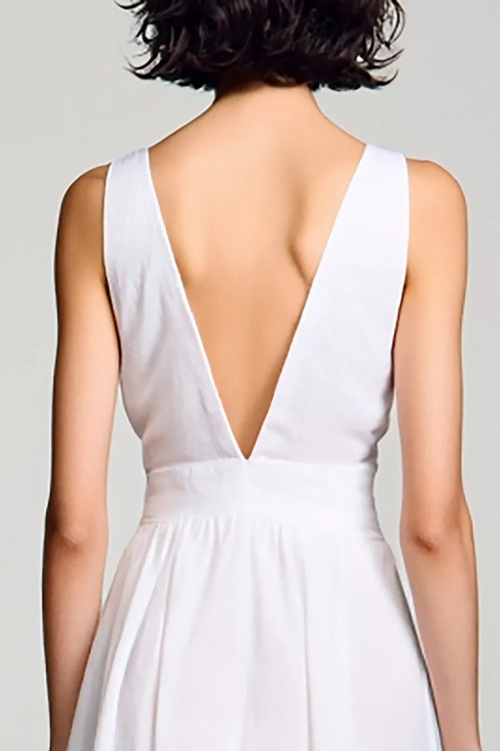 White V-Neck A Line Wedding Guest Dress sold by Zapaka product image thumbnail 3