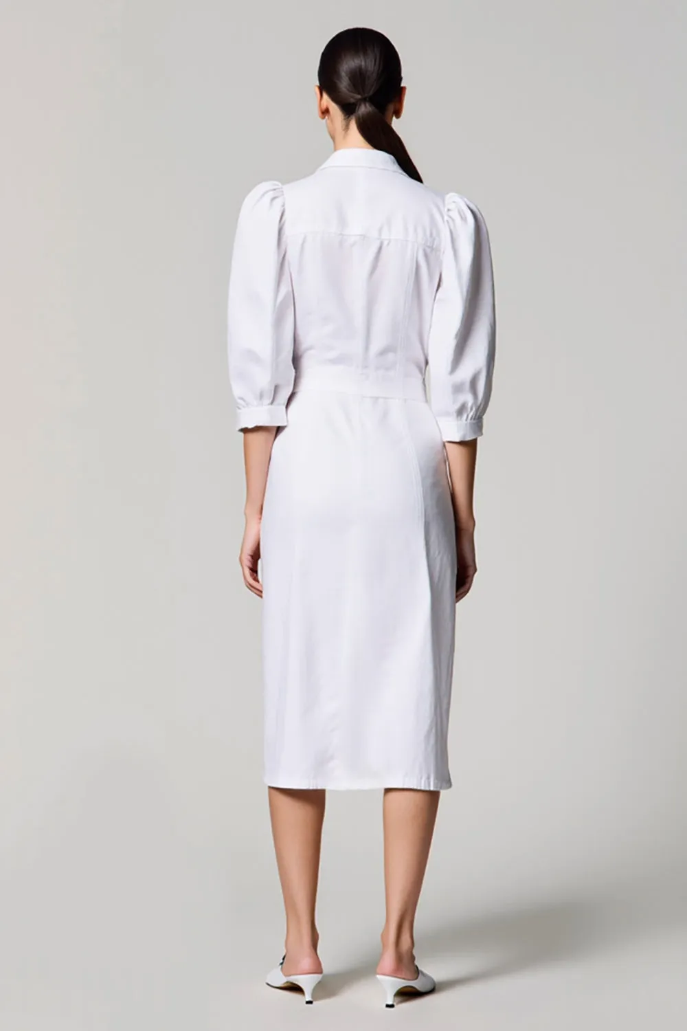 White Half Sleeve Single-breasted Wedding Guest Dress sold by Zapaka product image thumbnail 2