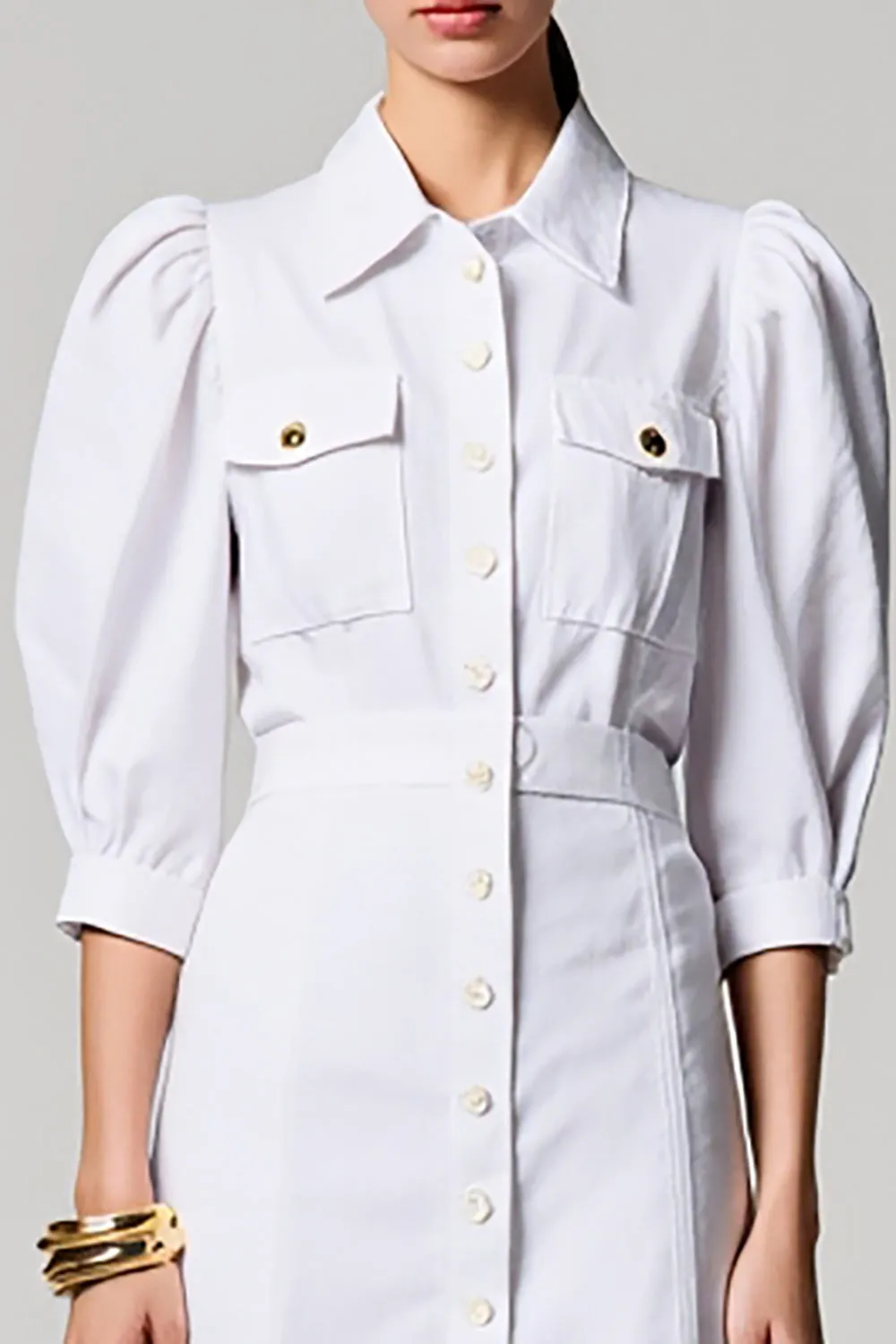 White Half Sleeve Single-breasted Wedding Guest Dress sold by Zapaka product image thumbnail 3