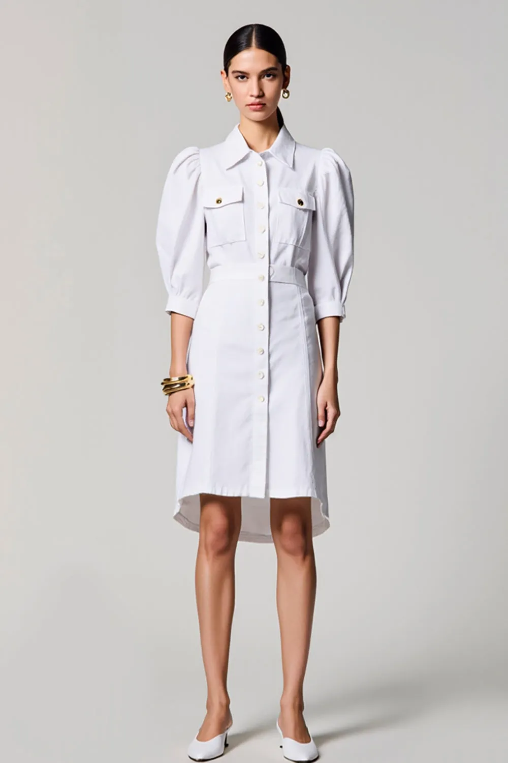 White Half Sleeve Single-breasted Wedding Guest Dress sold by Zapaka