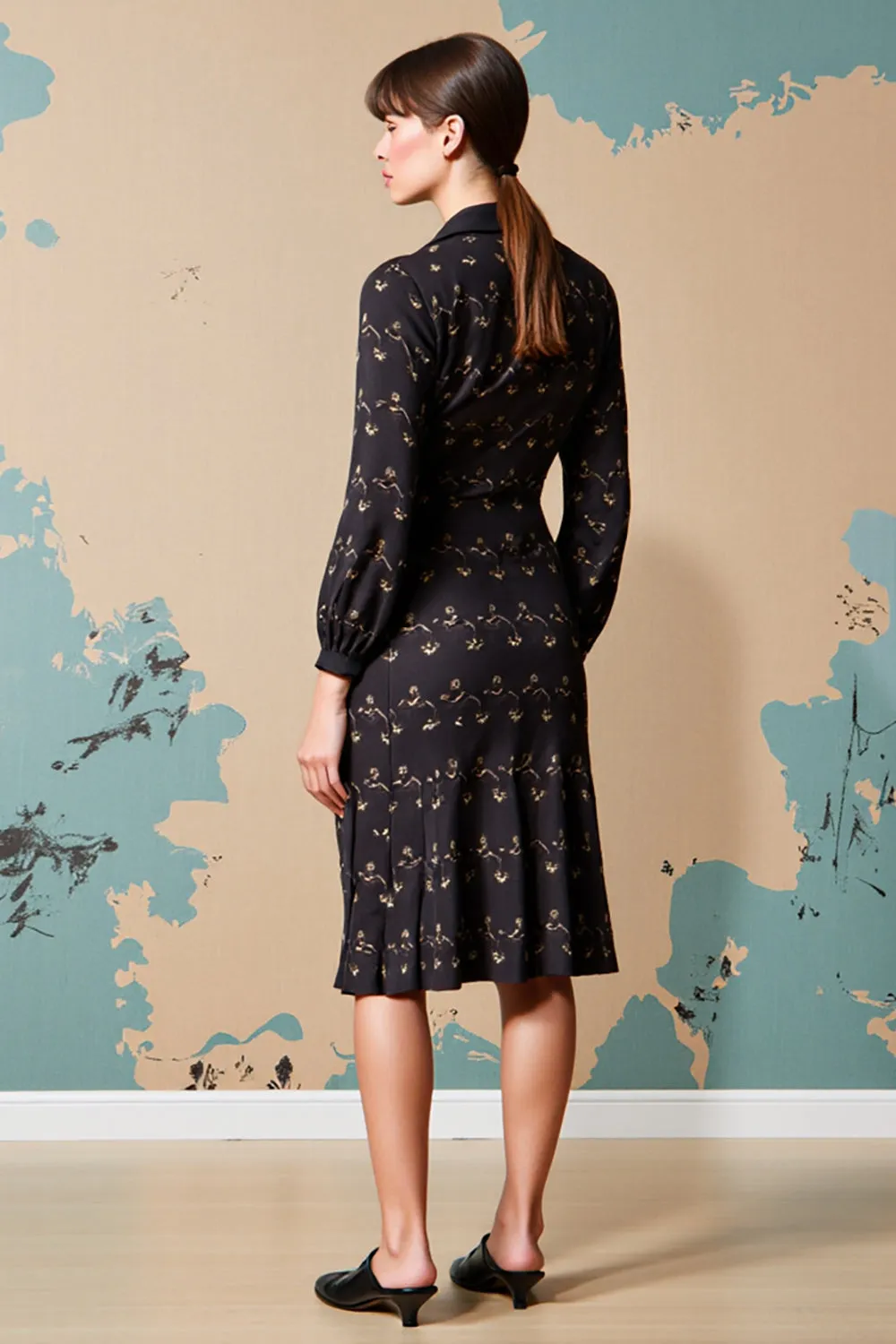 Black Notched Lapel Floral Midi Wedding Guest Dress sold by Zapaka product image thumbnail 2
