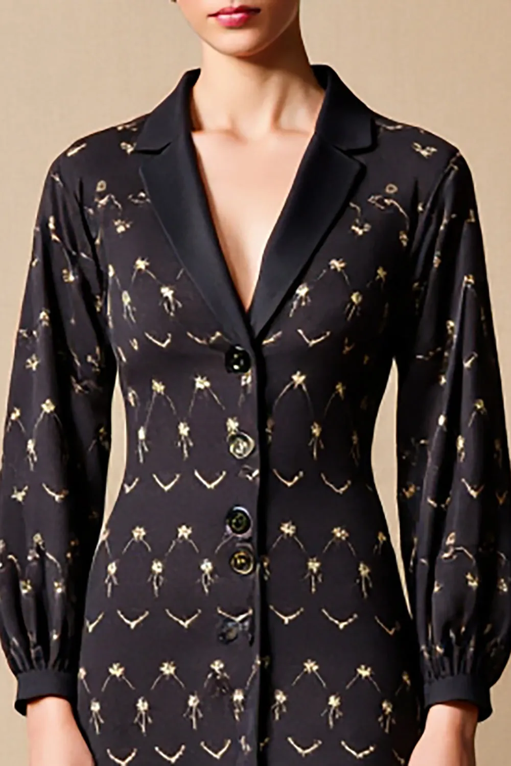 Black Notched Lapel Floral Midi Wedding Guest Dress sold by Zapaka product image thumbnail 3