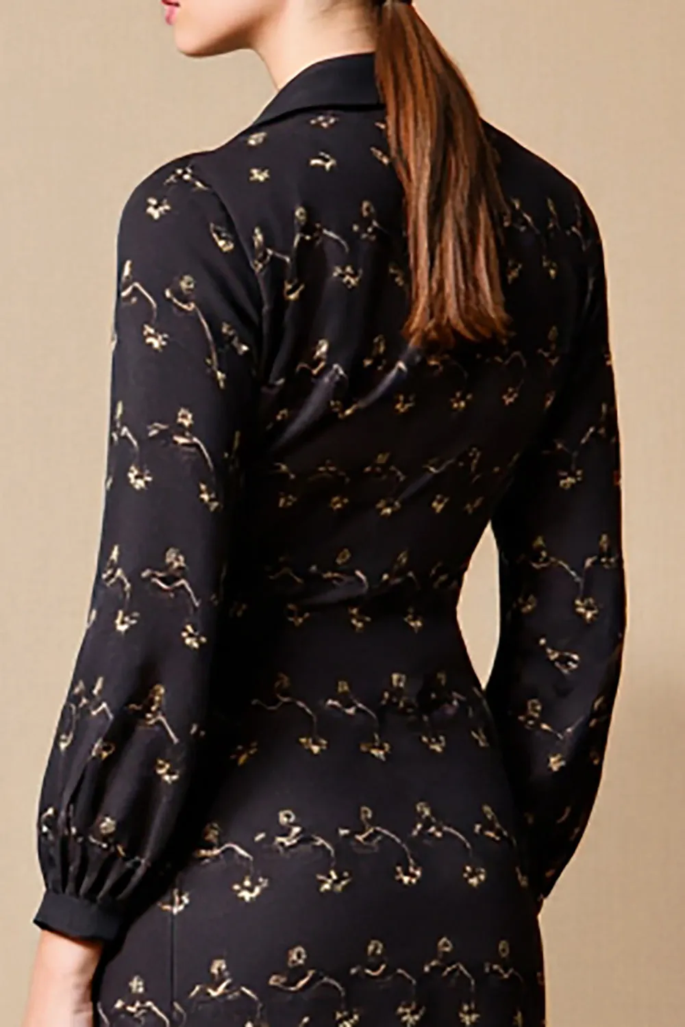 Black Notched Lapel Floral Midi Wedding Guest Dress sold by Zapaka product image thumbnail 4