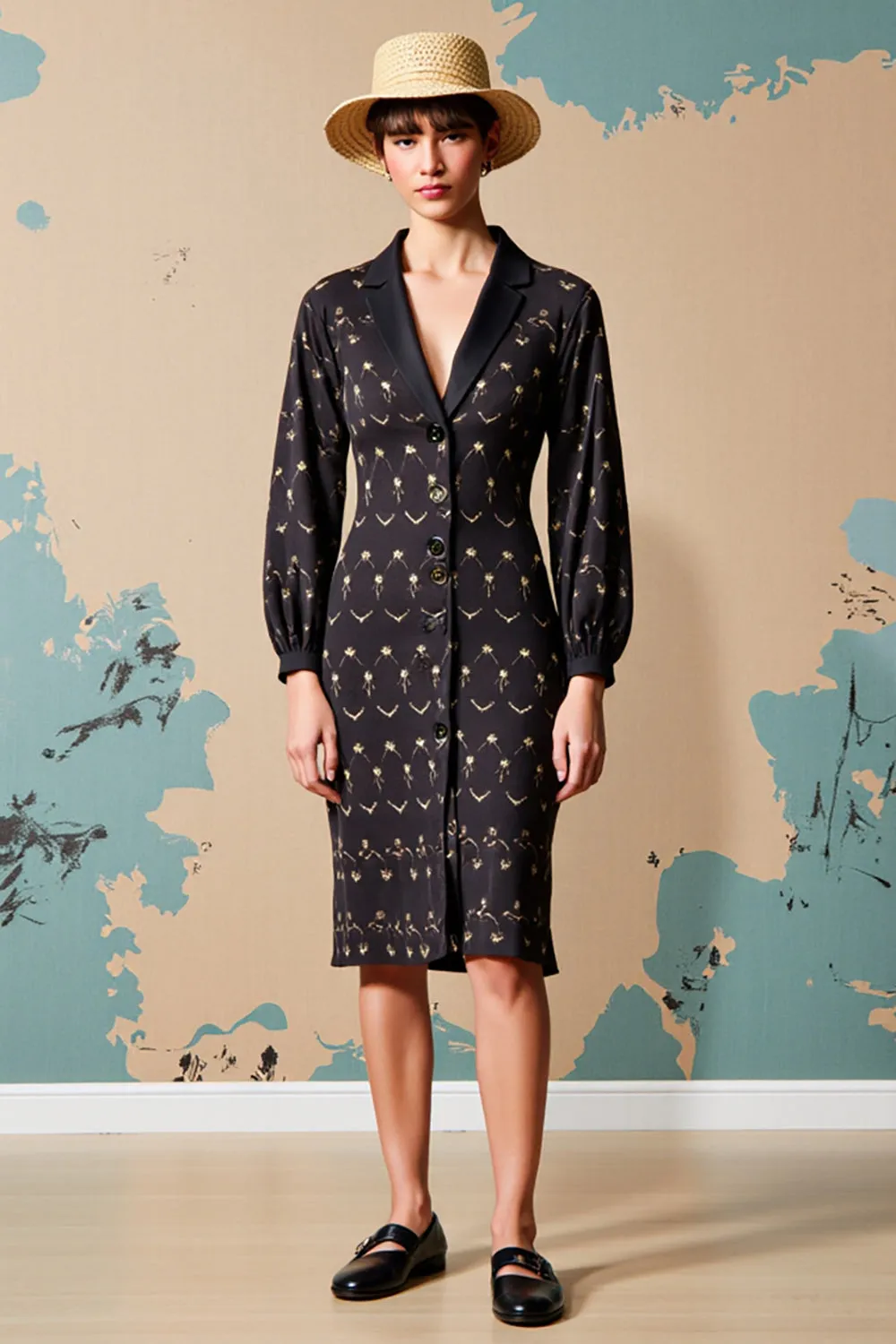 Black Notched Lapel Floral Midi Wedding Guest Dress sold by Zapaka