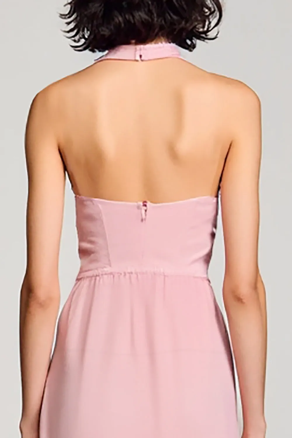 Pink Halter Backless Midi Wedding Guest Dress with Slit sold by Zapaka product image thumbnail 4