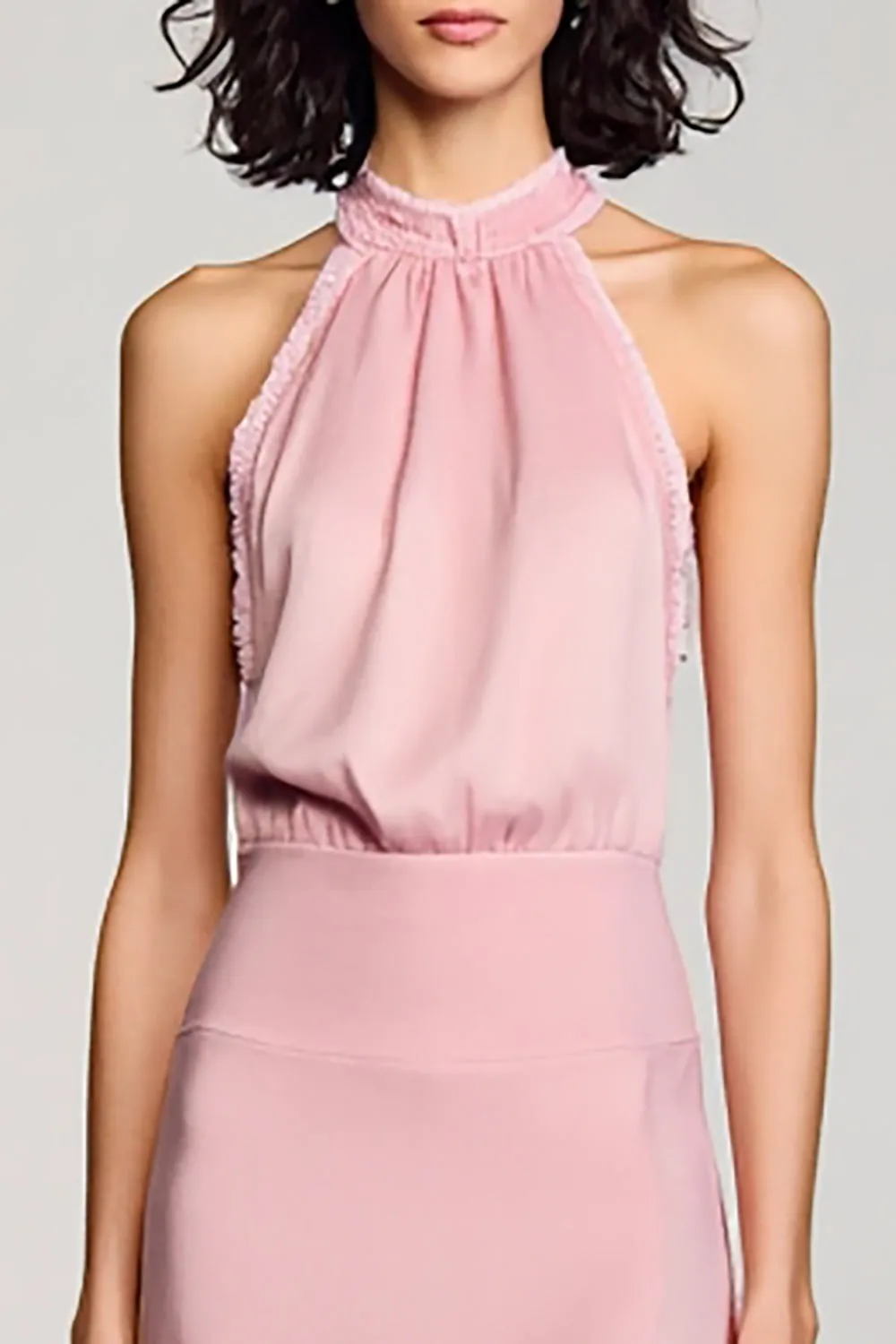 Pink Halter Backless Midi Wedding Guest Dress with Slit sold by Zapaka product image thumbnail 3