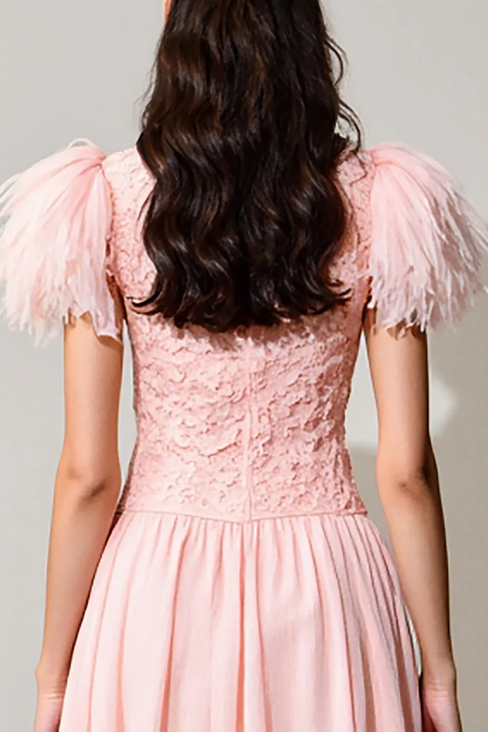 Pink A Line Wedding Guest Dress with Feathers sold by Zapaka product image thumbnail 4