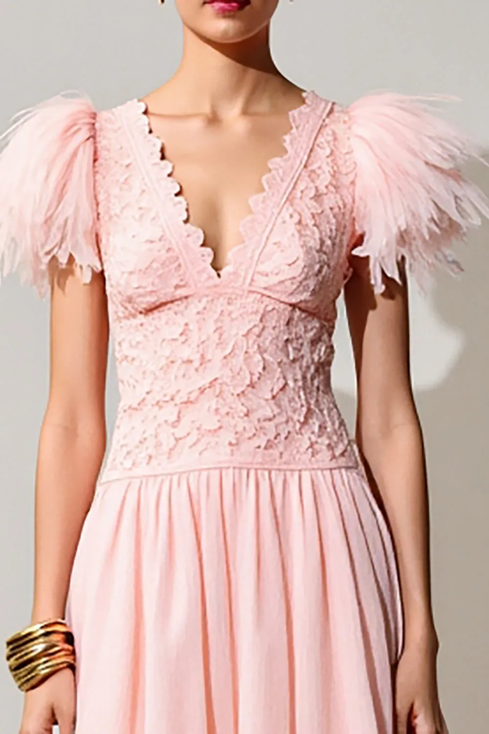 Pink A Line Wedding Guest Dress with Feathers sold by Zapaka product image thumbnail 3