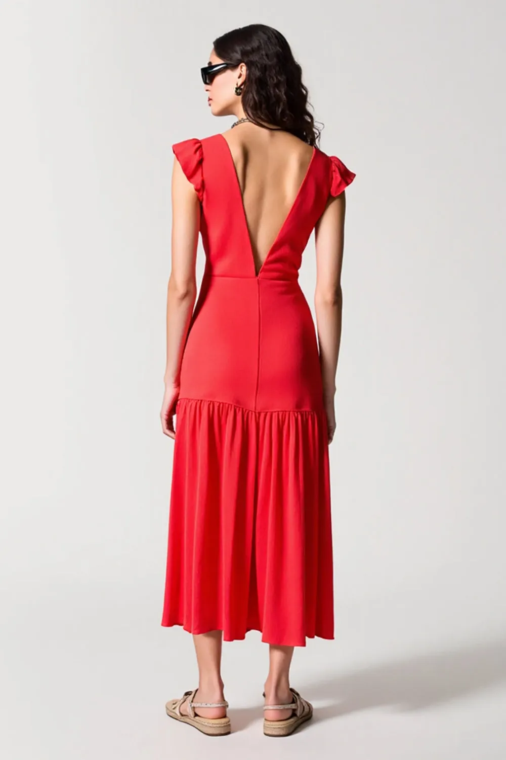 V Neck Red Chiffon A Line Wedding Guest Dress sold by Zapaka product image thumbnail 2
