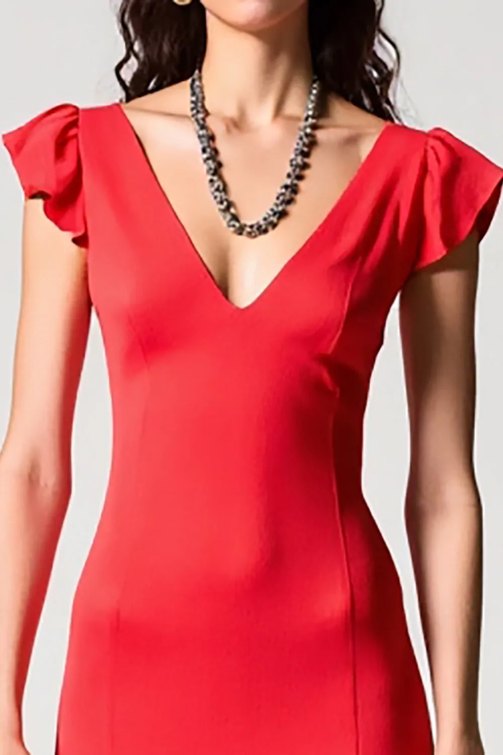 V Neck Red Chiffon A Line Wedding Guest Dress sold by Zapaka product image thumbnail 3