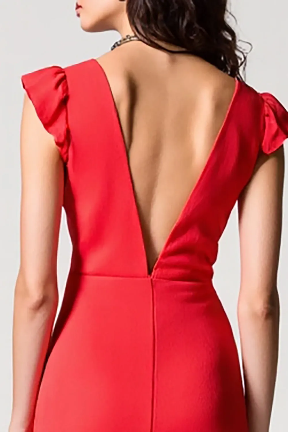 V Neck Red Chiffon A Line Wedding Guest Dress sold by Zapaka product image thumbnail 4