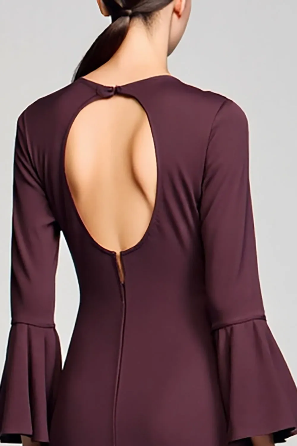 Burgundy A Line Bow Long Wedding Guest Dress with Sleeves sold by Zapaka product image thumbnail 4