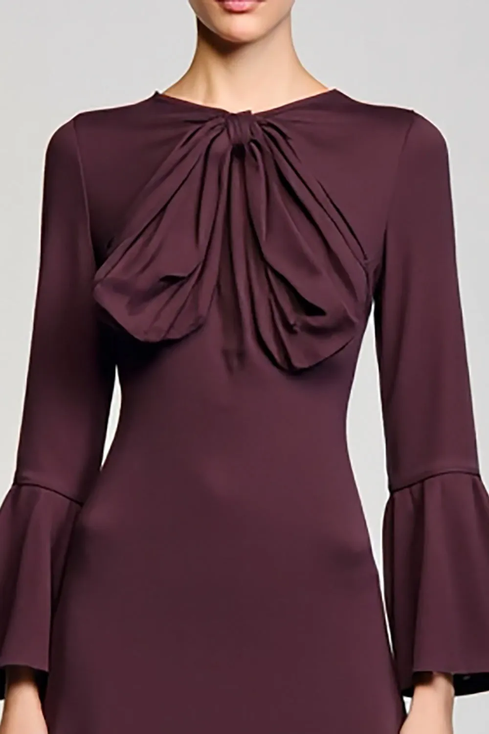 Burgundy A Line Bow Long Wedding Guest Dress with Sleeves sold by Zapaka product image thumbnail 3