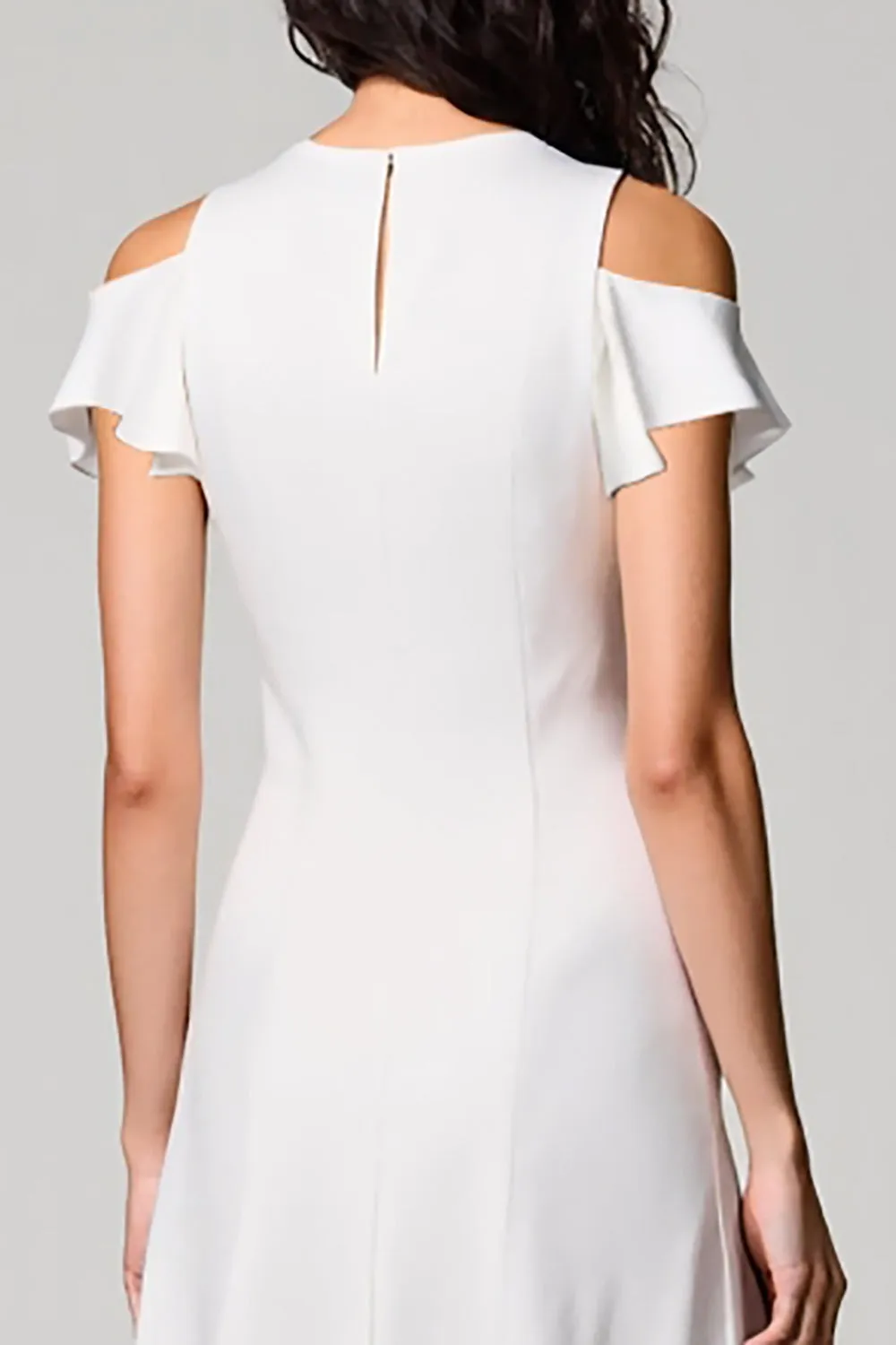 White Cold Shoulder A Line Wedding Guest Dress sold by Zapaka product image thumbnail 4
