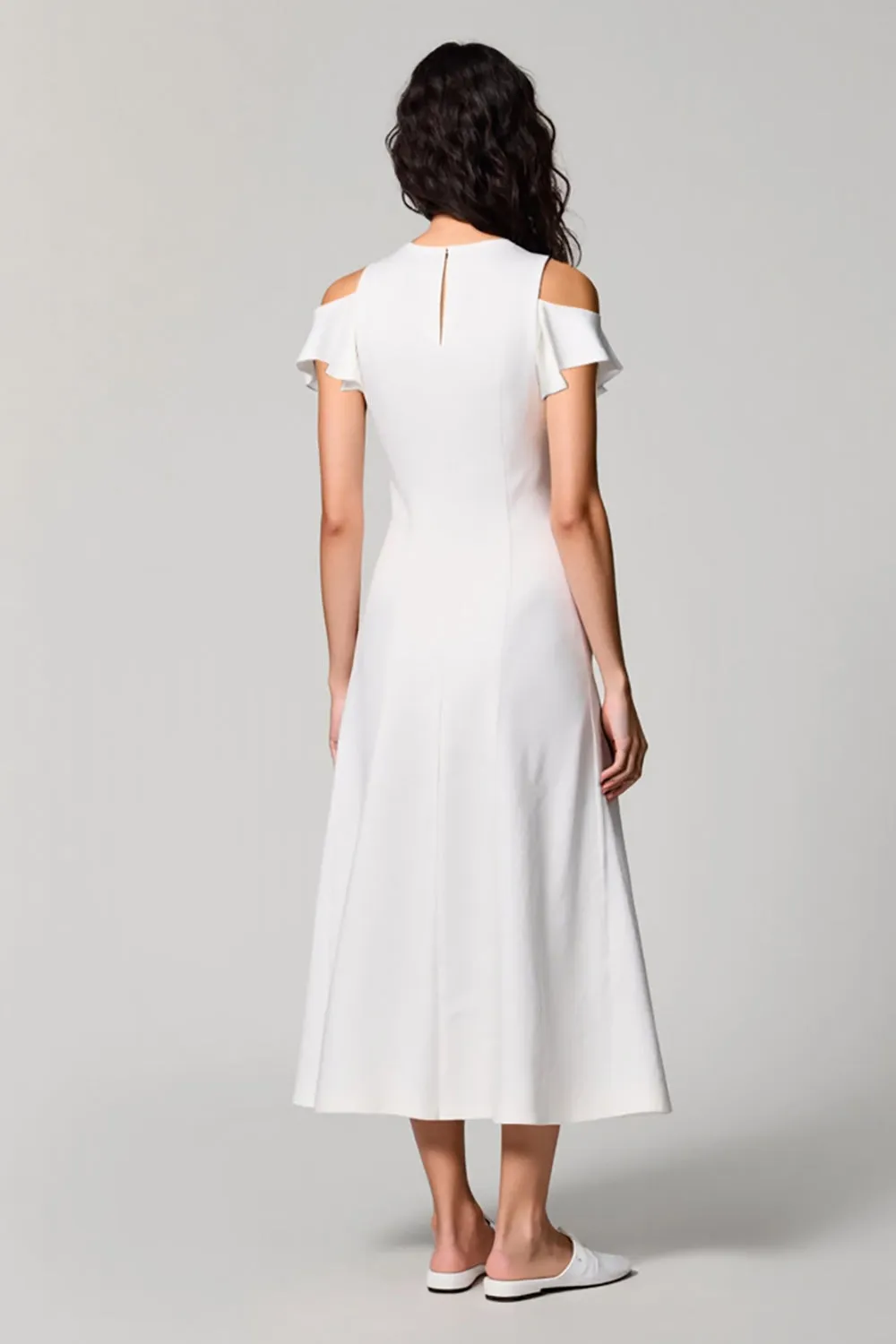 White Cold Shoulder A Line Wedding Guest Dress sold by Zapaka product image thumbnail 2