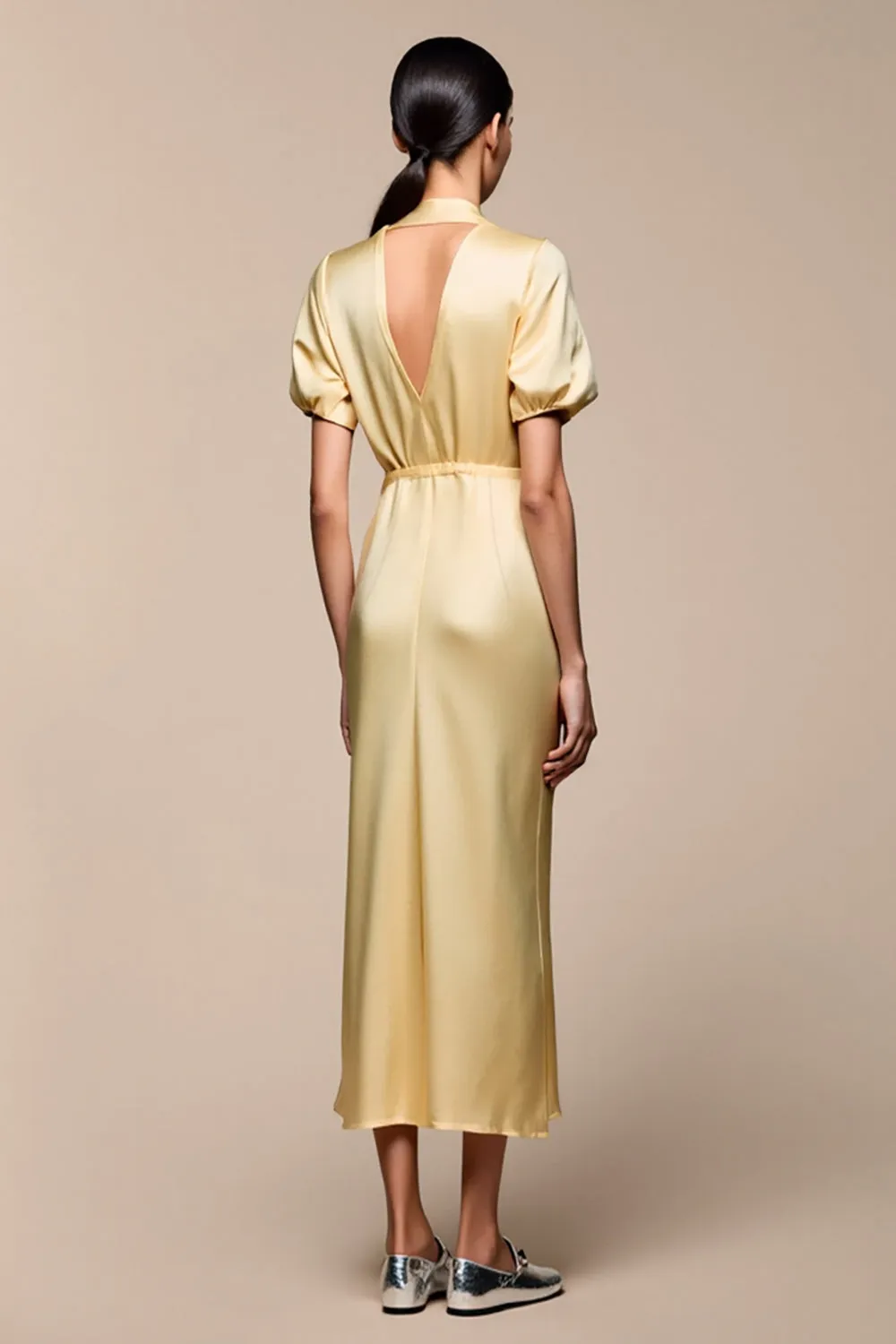 Yellow Shawl Lapel Sheath Wedding Guest Dress sold by Zapaka product image thumbnail 2
