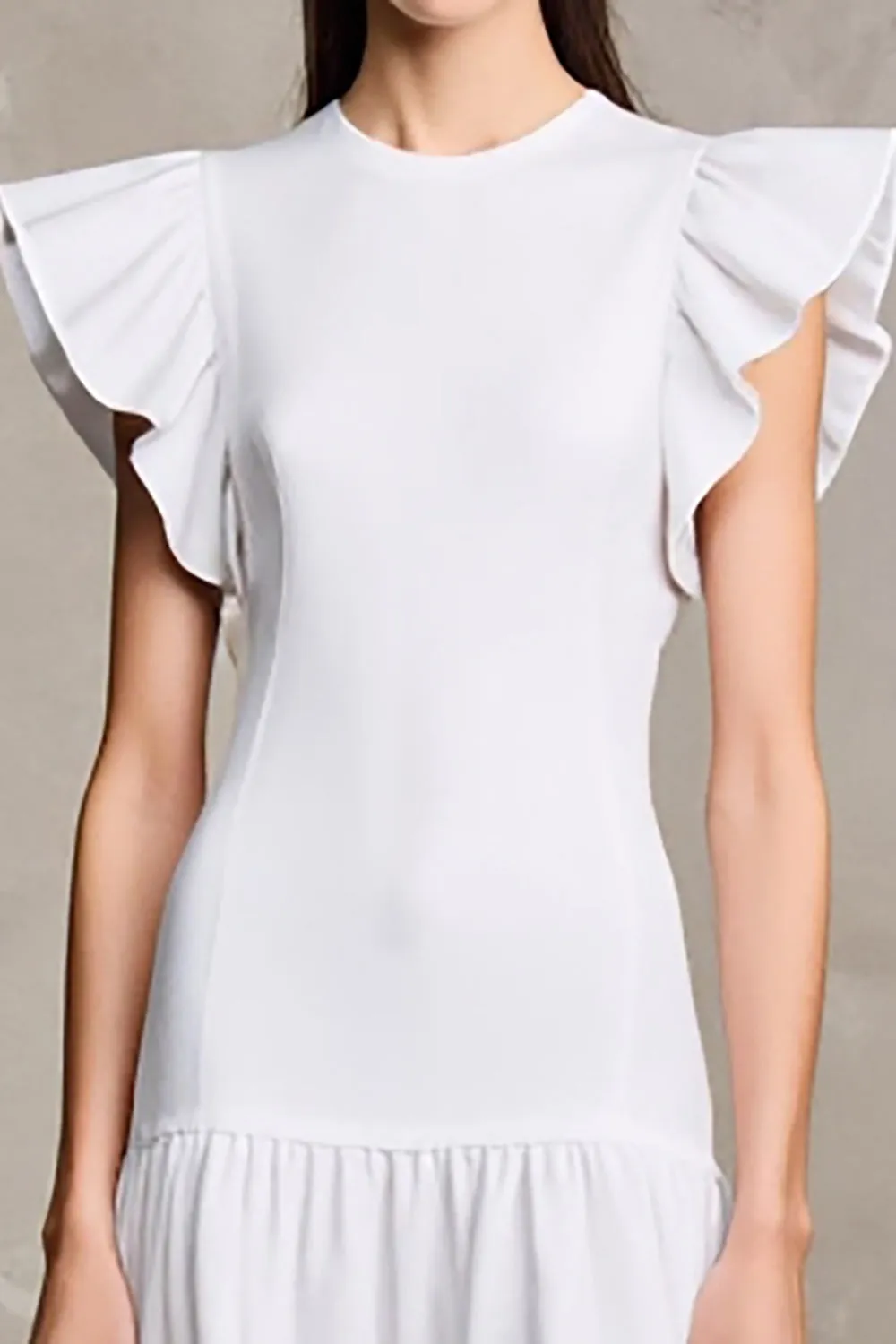 White A Line Flutter Sleeve Wedding Guest Dress sold by Zapaka product image thumbnail 3