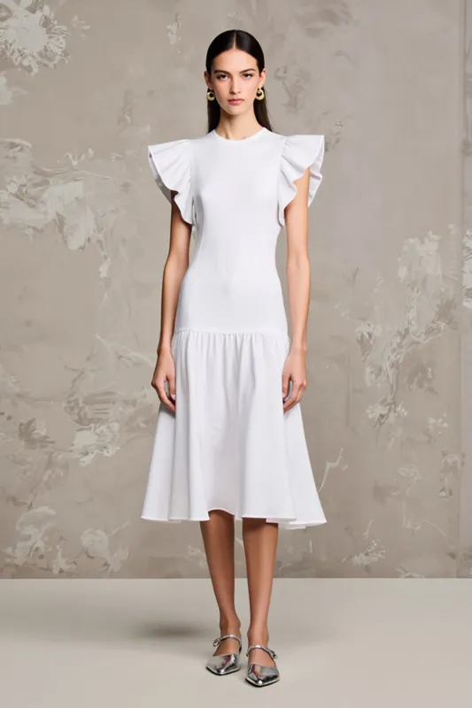White A Line Flutter Sleeve Wedding Guest Dress sold by Zapaka