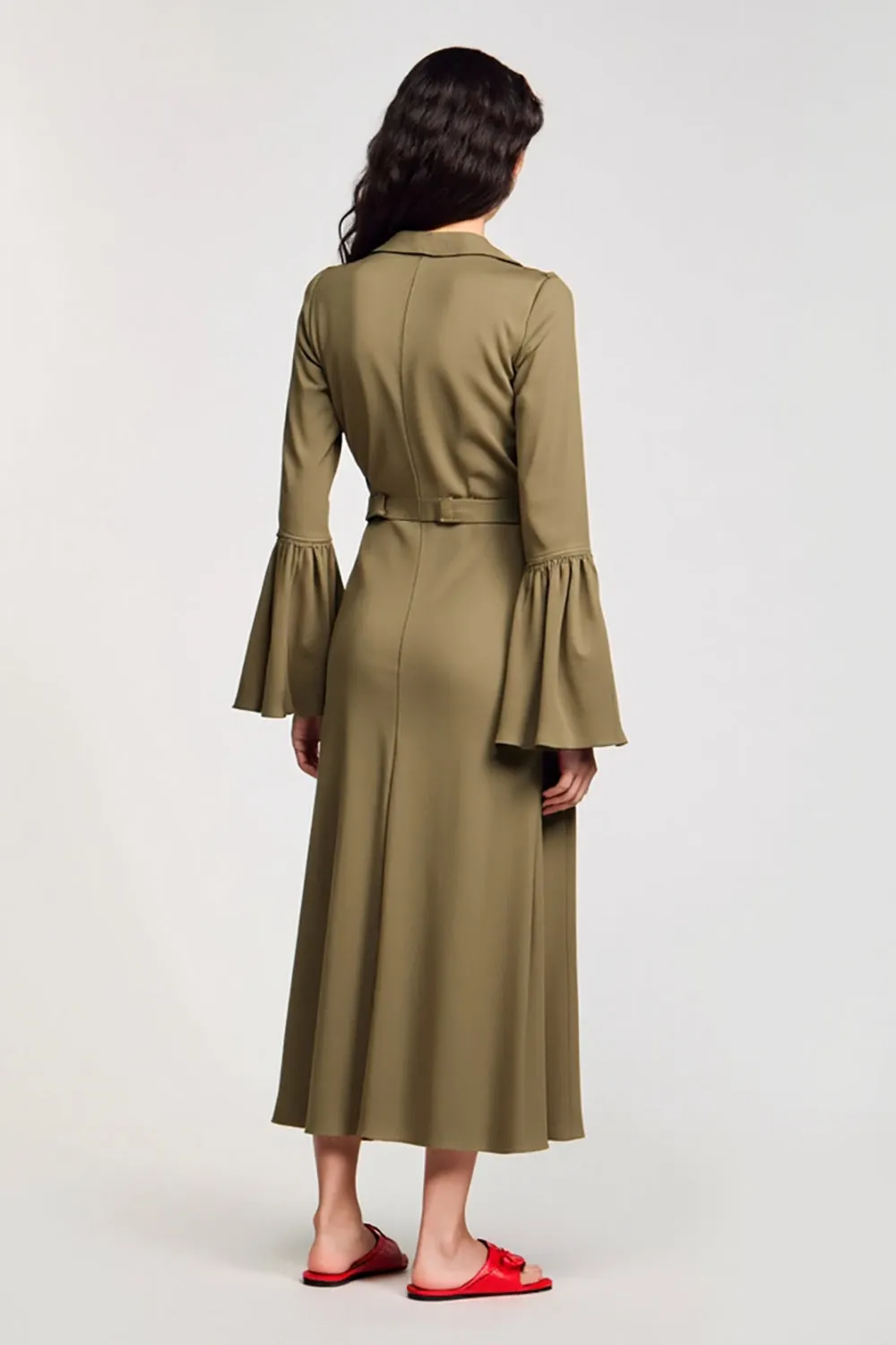 Olive Chiffon A Line V Neck Wedding Guest Dress sold by Zapaka product image thumbnail 2
