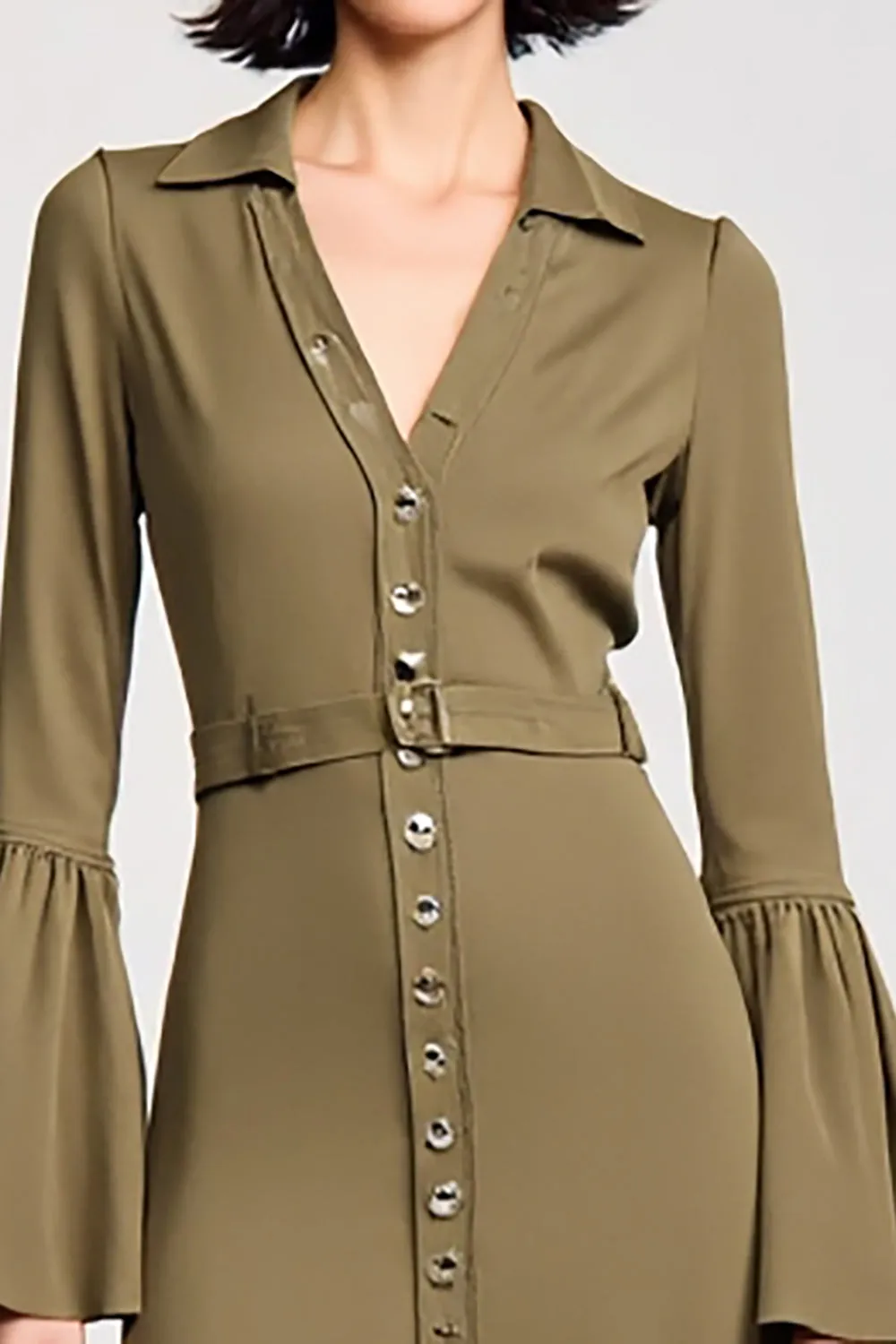 Olive Chiffon A Line V Neck Wedding Guest Dress sold by Zapaka product image thumbnail 3