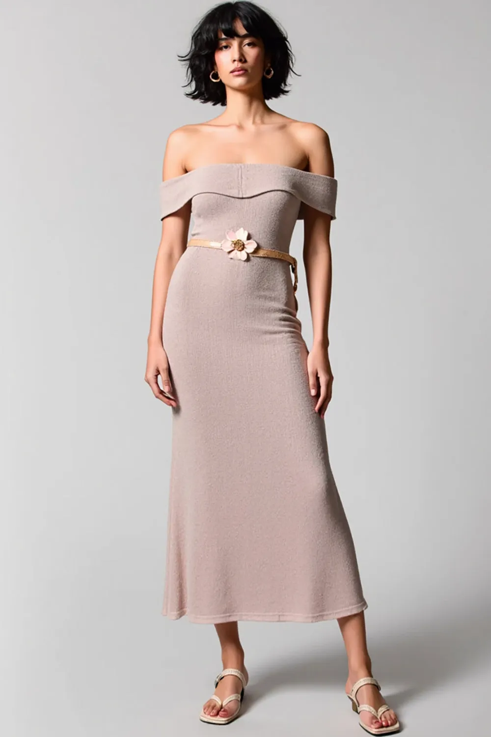 Simple Fog Off the Shoulder Midi Wedding Guest Dress sold by Zapaka