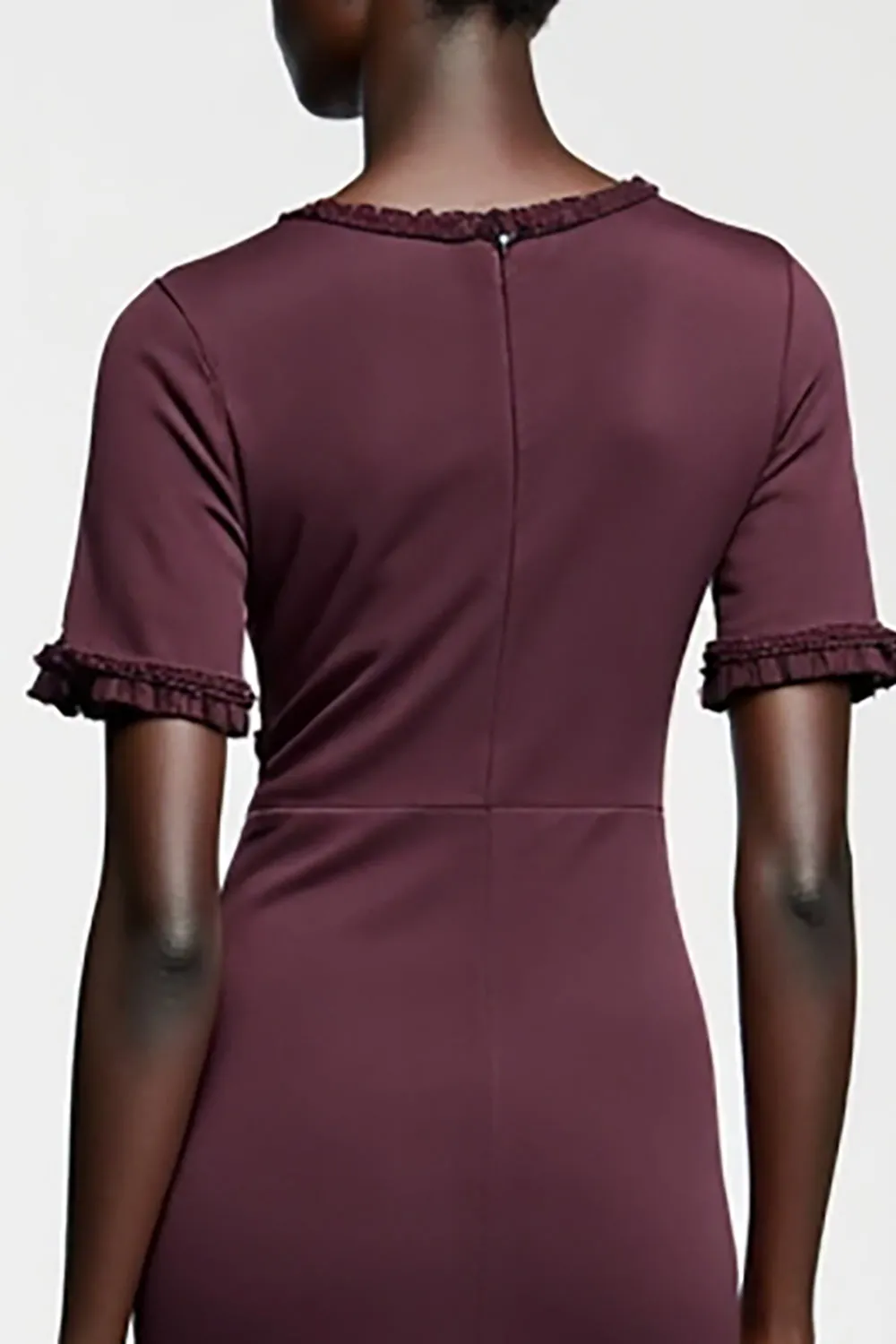 Dark Red Sheath Satin Wedding Guest Dress sold by Zapaka product image thumbnail 4