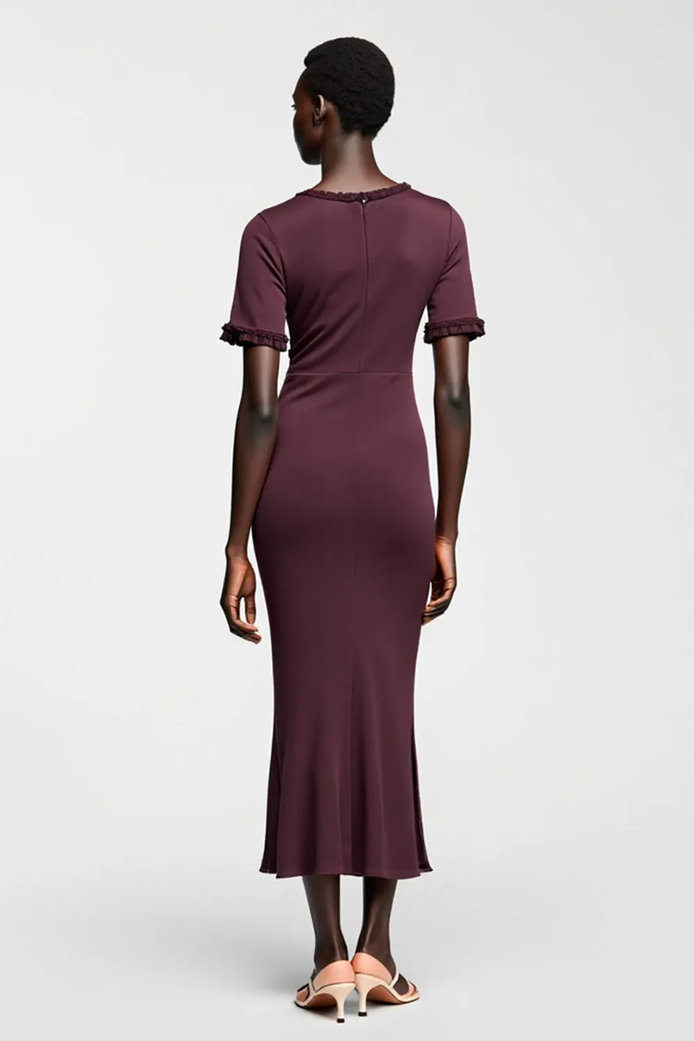 Dark Red Sheath Satin Wedding Guest Dress sold by Zapaka product image thumbnail 2