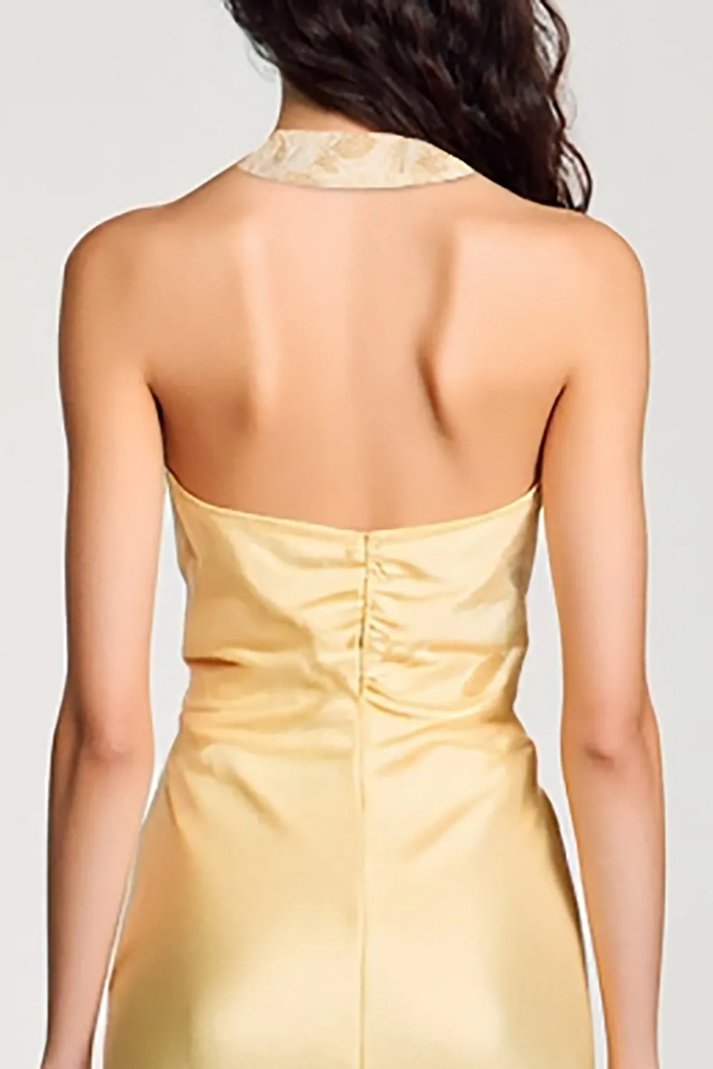 Yellow Halter Bodycon Midi Bow Wedding Guest Dress sold by Zapaka product image thumbnail 4