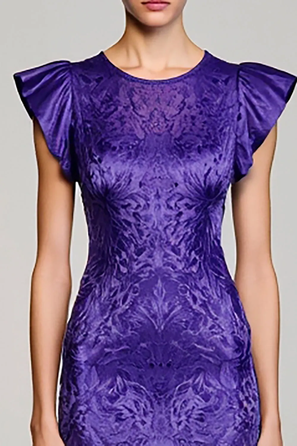 Purple Jacquard Sheath Wedding Guest Dress sold by Zapaka product image thumbnail 3