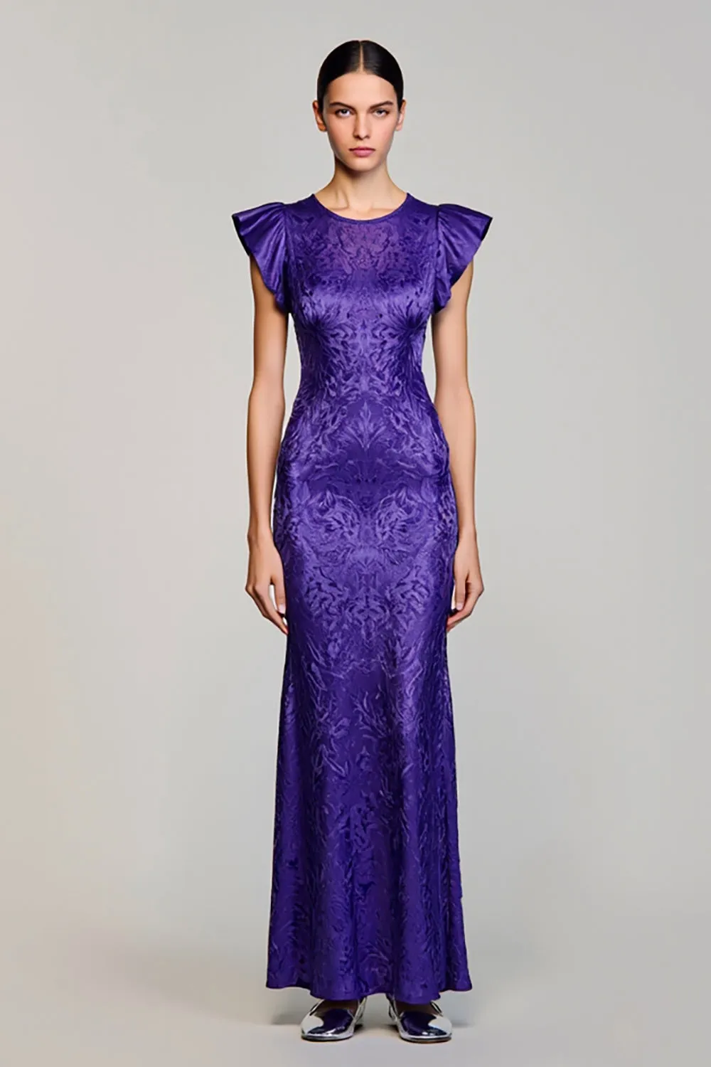 Purple Jacquard Sheath Wedding Guest Dress sold by Zapaka