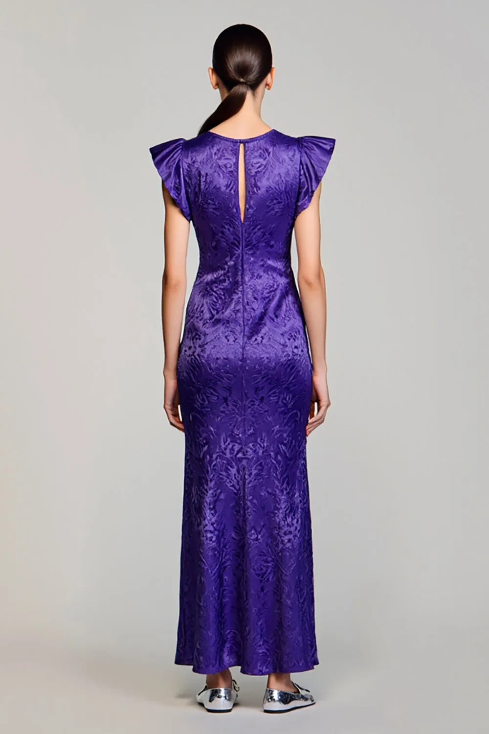 Purple Jacquard Sheath Wedding Guest Dress sold by Zapaka product image thumbnail 2