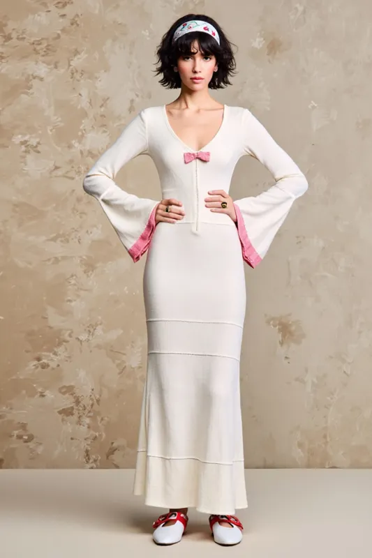 White Sheath Long Sleeves Wedding Guest Dress sold by Zapaka