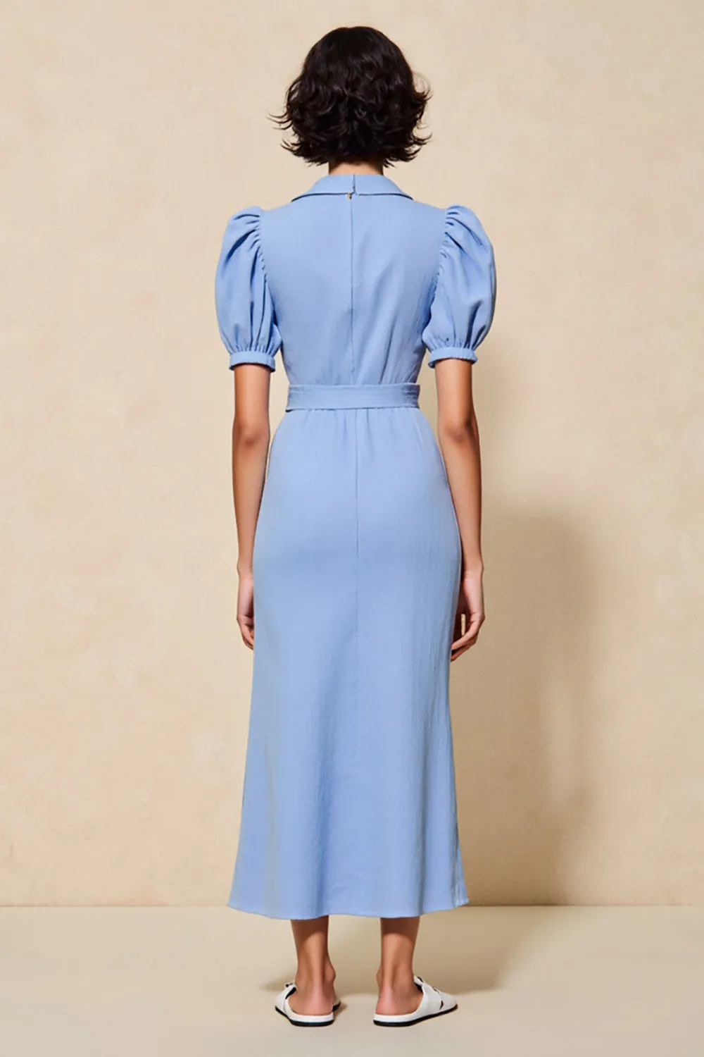 Blue Sheath Notched Lapel Wedding Guest Dress with Sleeves sold by Zapaka product image thumbnail 2