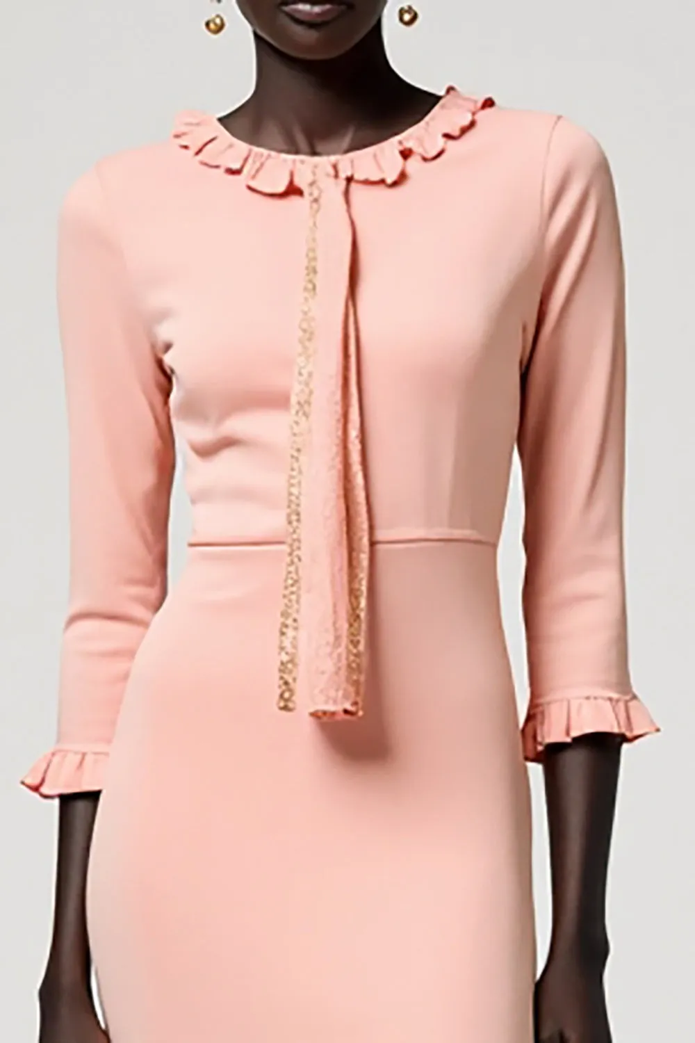 Pink Sheath Ruffled Long Wedding Guest Dress with Slit sold by Zapaka product image thumbnail 3