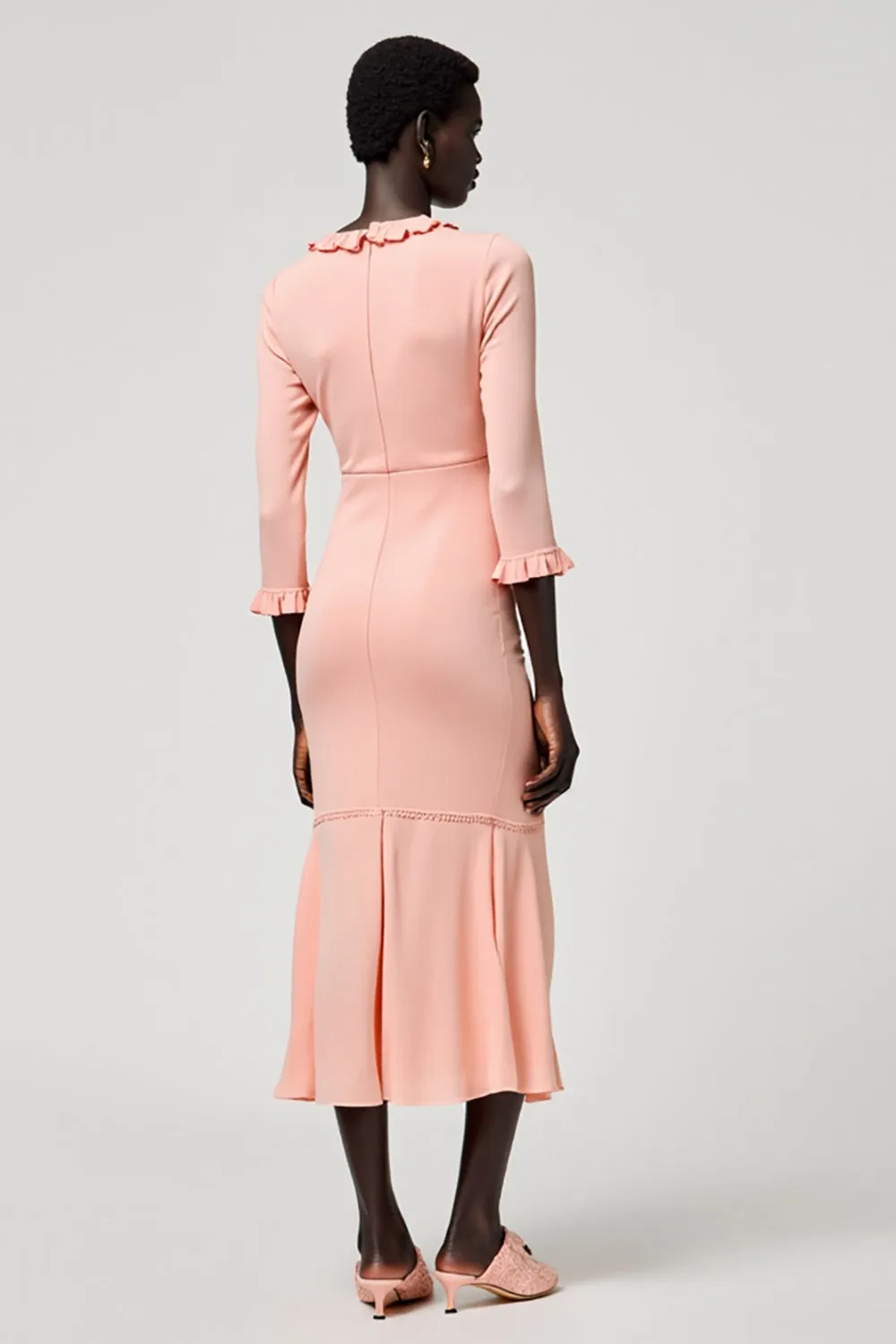 Pink Sheath Ruffled Long Wedding Guest Dress with Slit sold by Zapaka product image thumbnail 2