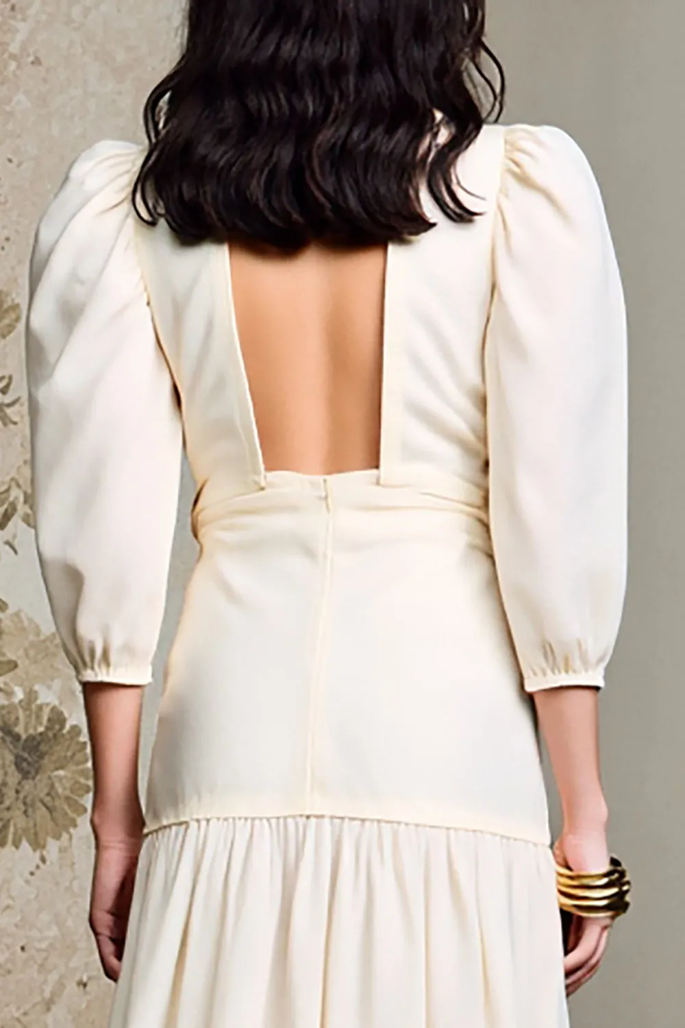 Ivory V-Neck Long Sleeves Wedding Guest Dress sold by Zapaka product image thumbnail 4