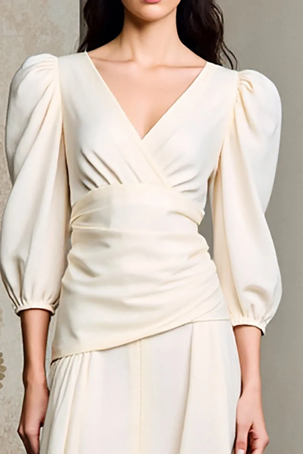 Ivory V-Neck Long Sleeves Wedding Guest Dress sold by Zapaka product image thumbnail 3